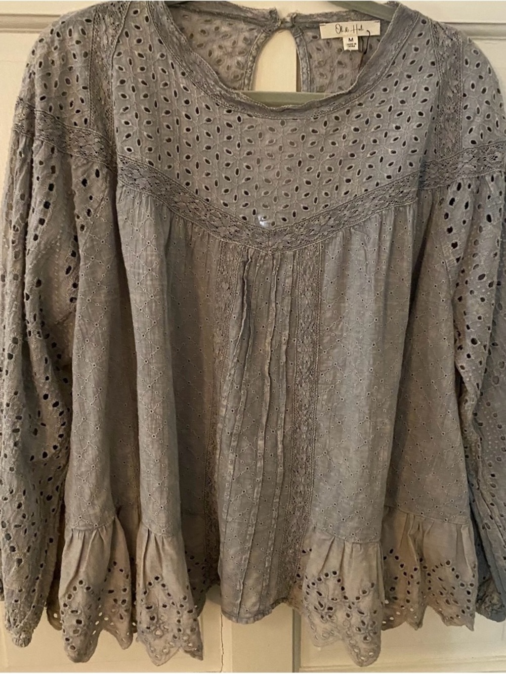 Oli & Hali Gray Eyelet Gathered Blouse